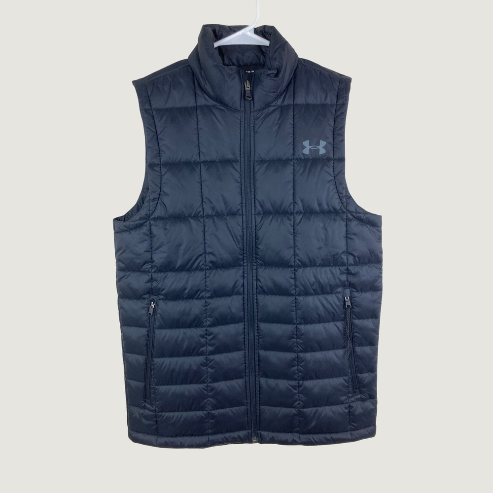Under Armour Puffer Vest Mens Sz S Black ColdGear Infrared Fall Hiking Casual